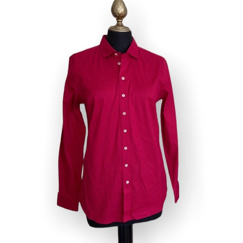Southern Tide Gingham Plaid Red Pink Button Down Top Size 8